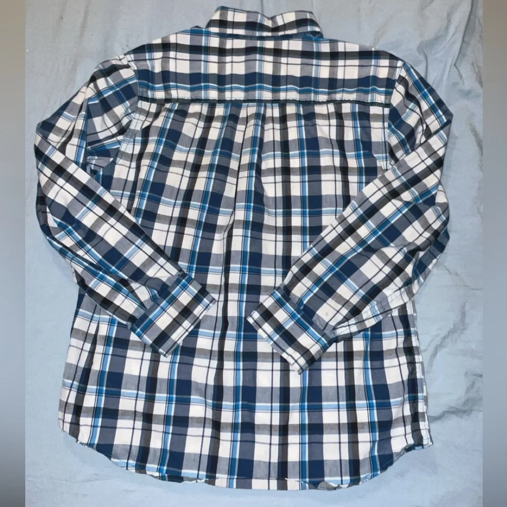 Faded Glory Blue and White Plaid Button-Down Shirt - Kids
